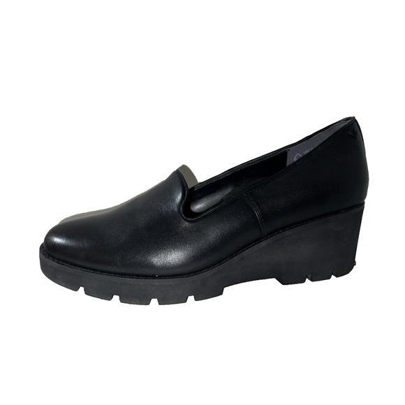 VIONIC Shoes Women's Size 10 Black Leather Slip On Round Toe Willa Wedge Loafer - Picture 1 of 9